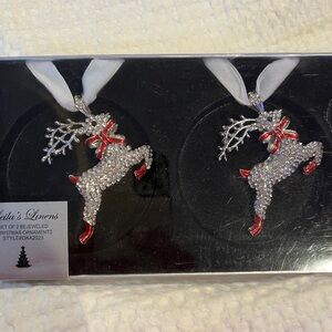Leila's Linens Jeweled 2 Reindeer Christmas Ornaments